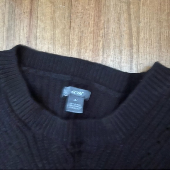 Aerie | Black Crew Sweater Peplum Eyelet Underlay Hem Medium - Picture 4 of 4